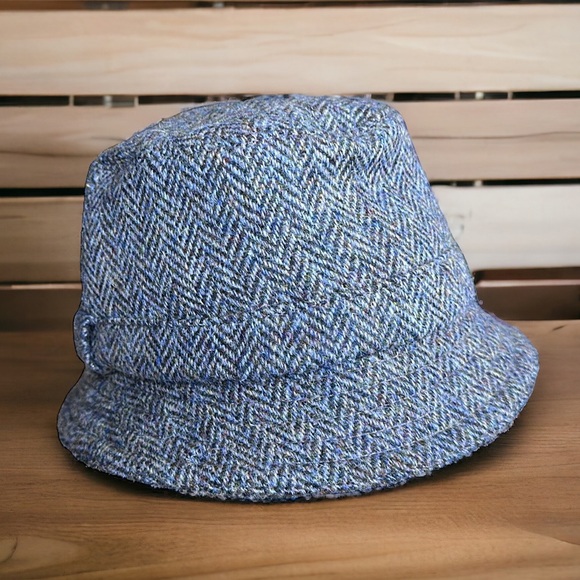 Vintage Glen Appin of Scotland Harris Tweed Gray Blue 100% Wool Bucket Hat MD - Picture 1 of 14